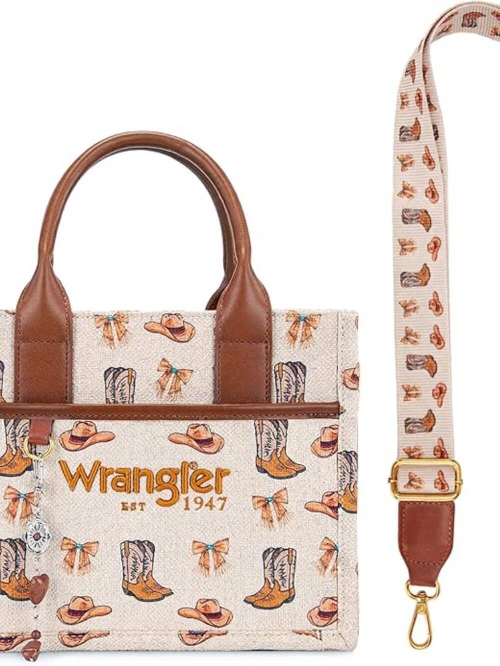 Wrangler Rodeo Icons Tote Bags Medium Satchel Handbags Western Canvas Top Handle - Picture 7 of 7